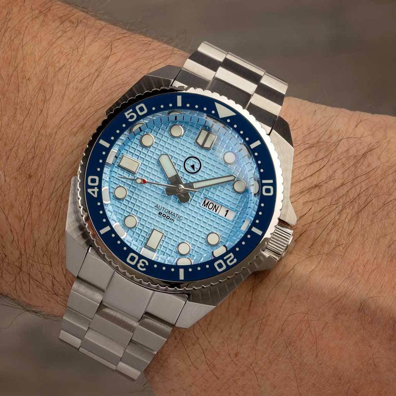 Islander Ice Blue Waffle Dial Automatic Dive Watch with AR DD Sapphire ...