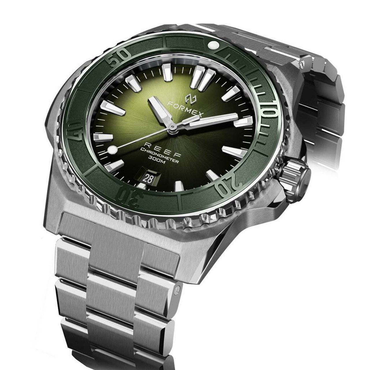 Formex REEF Swiss Automatic Chronometer Dive Watch with Sunburst Green Dial  #2200-1-6300-100