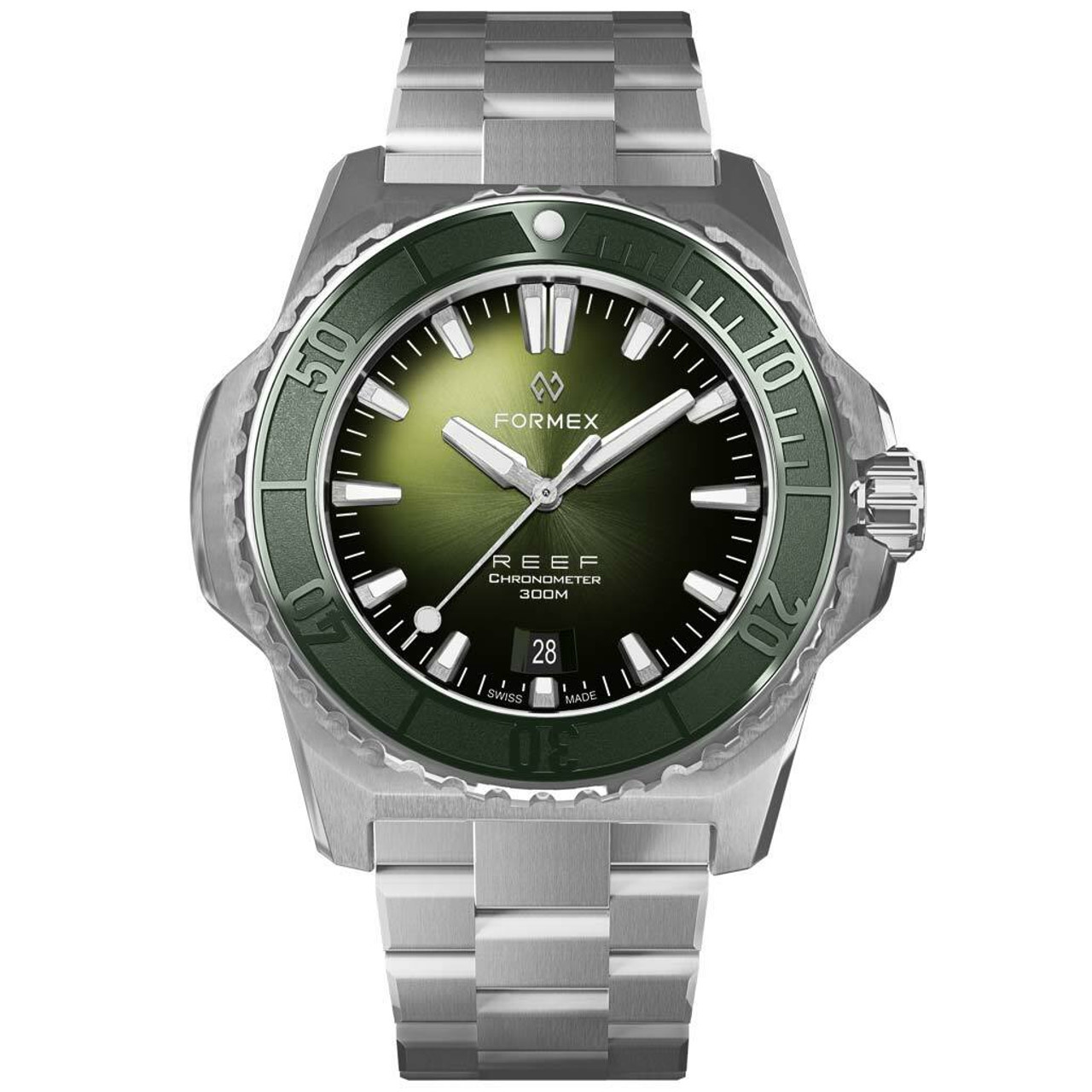Formex REEF Swiss Automatic Chronometer Dive Watch with Sunburst Green Dial  #2200-1-6300-100