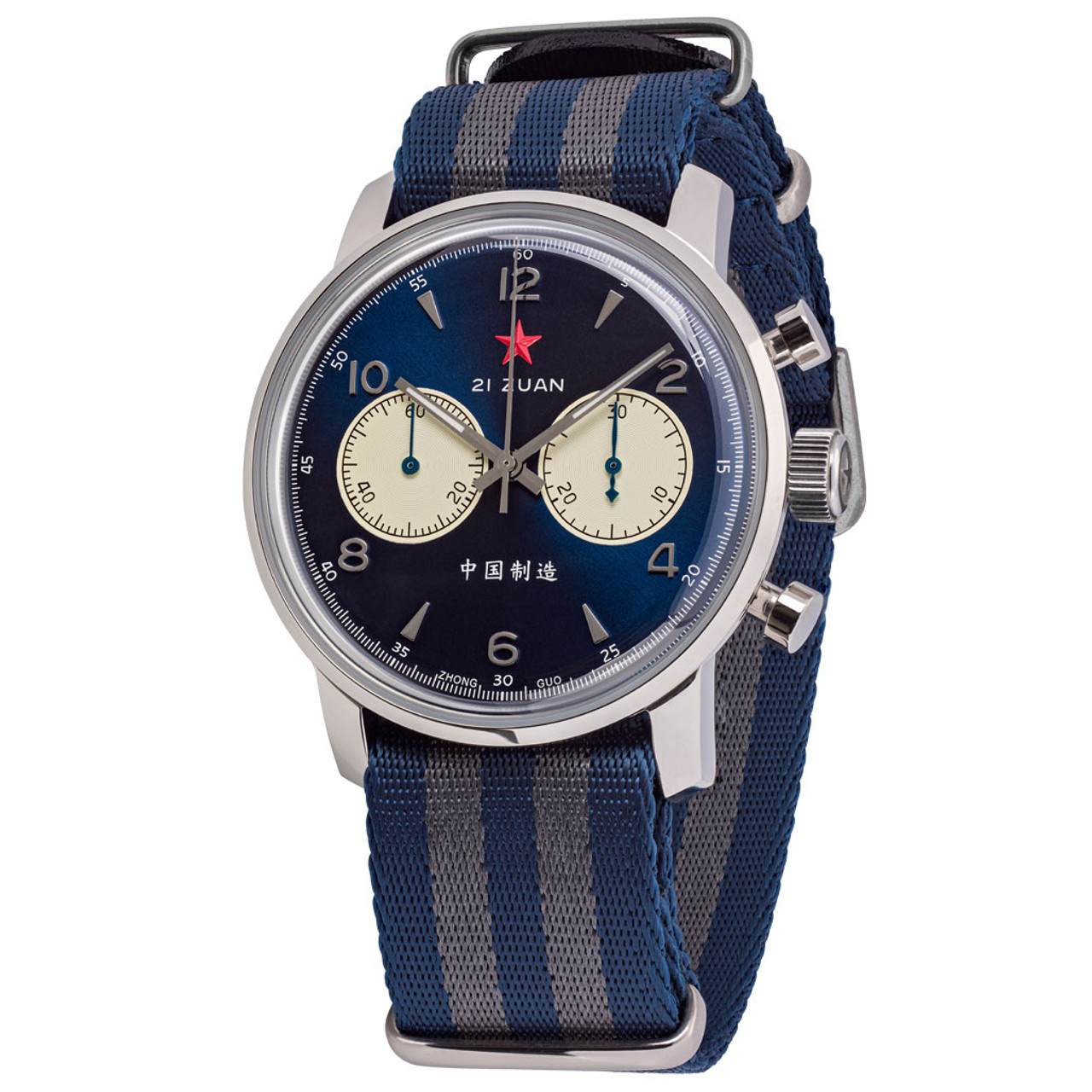 Seagull 1963 Hand Wind Mechanical Chronograph with Vibrant Blue