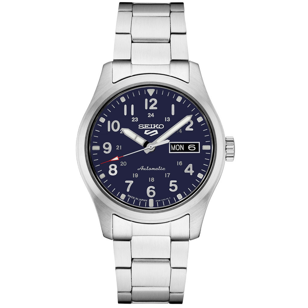 Seiko Sports 24-Jewel Automatic Watch with Dark Blue Dial and SS