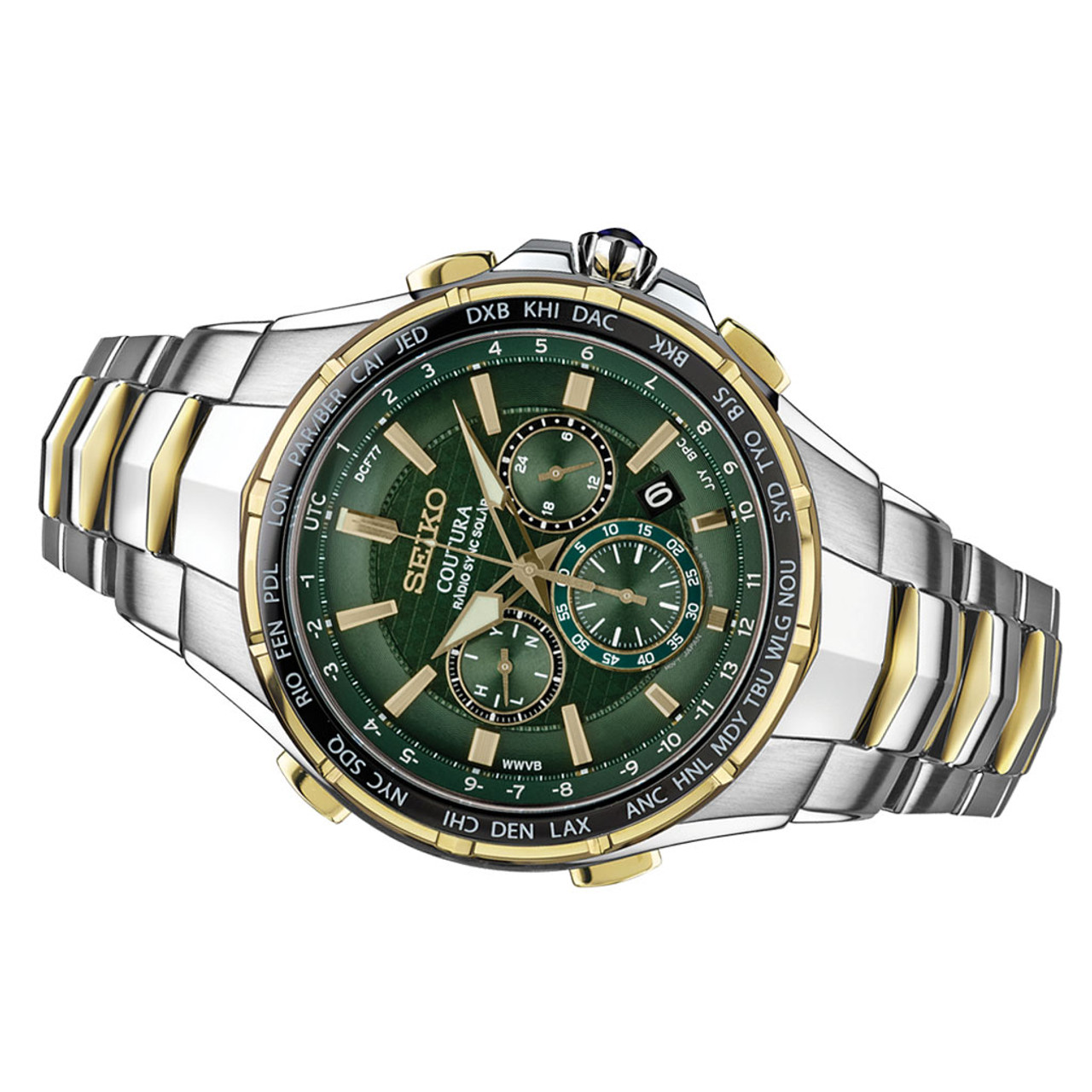 Seiko Coutura Radio Sync Solar Chronograph Two-Tone Mens Watch #SSG022