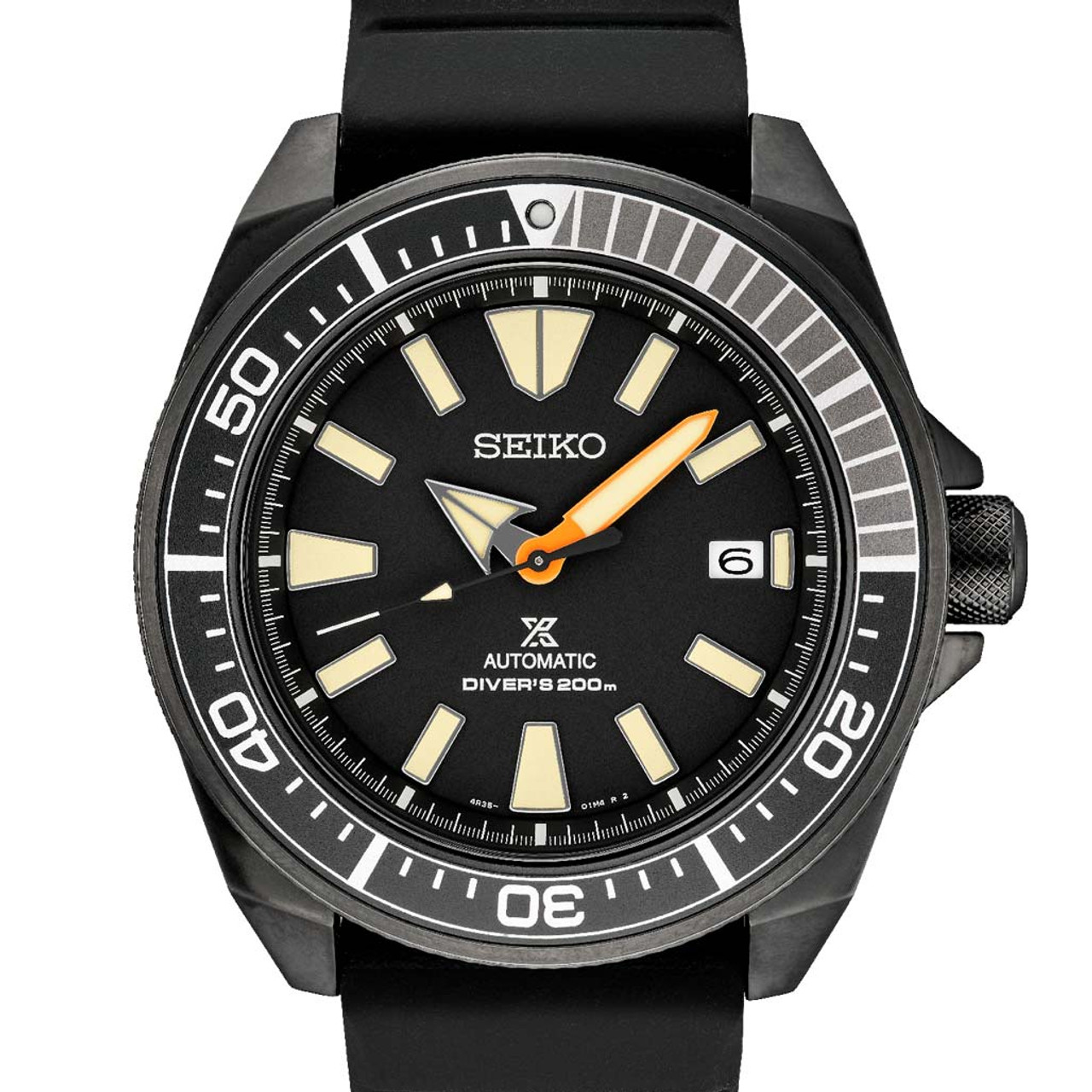 Seiko Samurai Prospex Automatic Dive Watch with Black Ion Plated Case and  Rubber Dive Strap #SRPH11