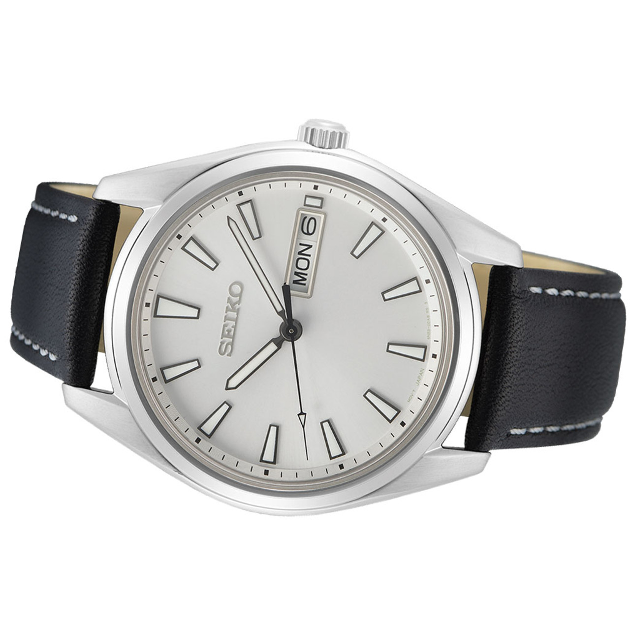 Seiko 40mm Day-Date Quartz Watch with Silver Color Dial SUR447