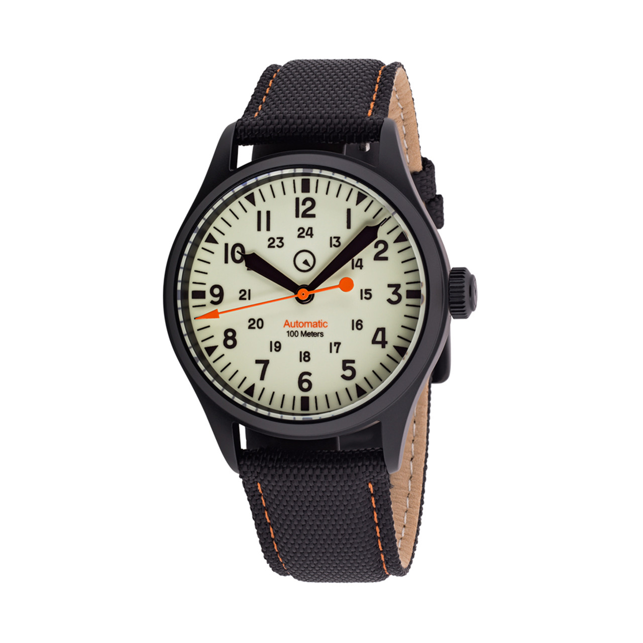 Islander Mitchel Black DLC Automatic Field Watch with Luminous Dial, AR  Sapphire Crystal #ISL-83