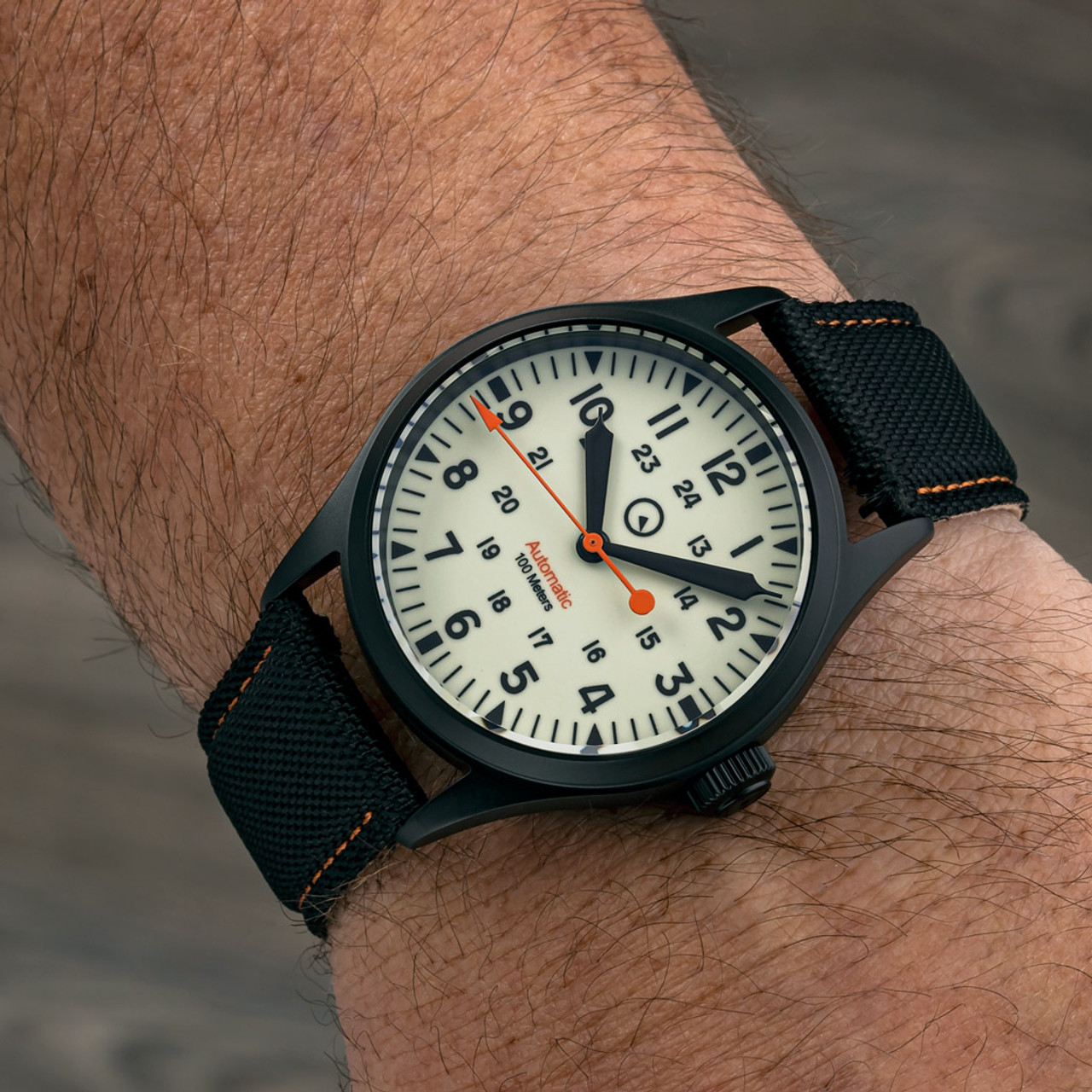 Islander Mitchel Black DLC Automatic Field Watch with Luminous Dial, AR  Sapphire Crystal #ISL-83