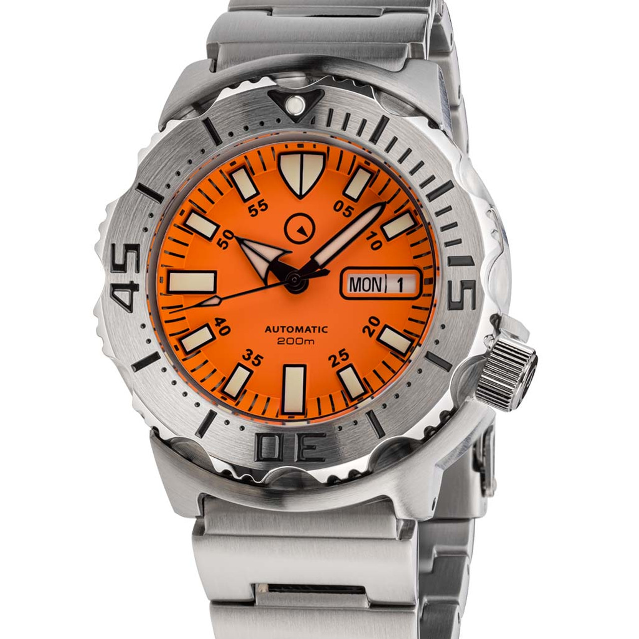 Islander Orange Dial Automatic Dive Watch with AR Double Dome Sapphire  Crystal, and 120-click Bezel #