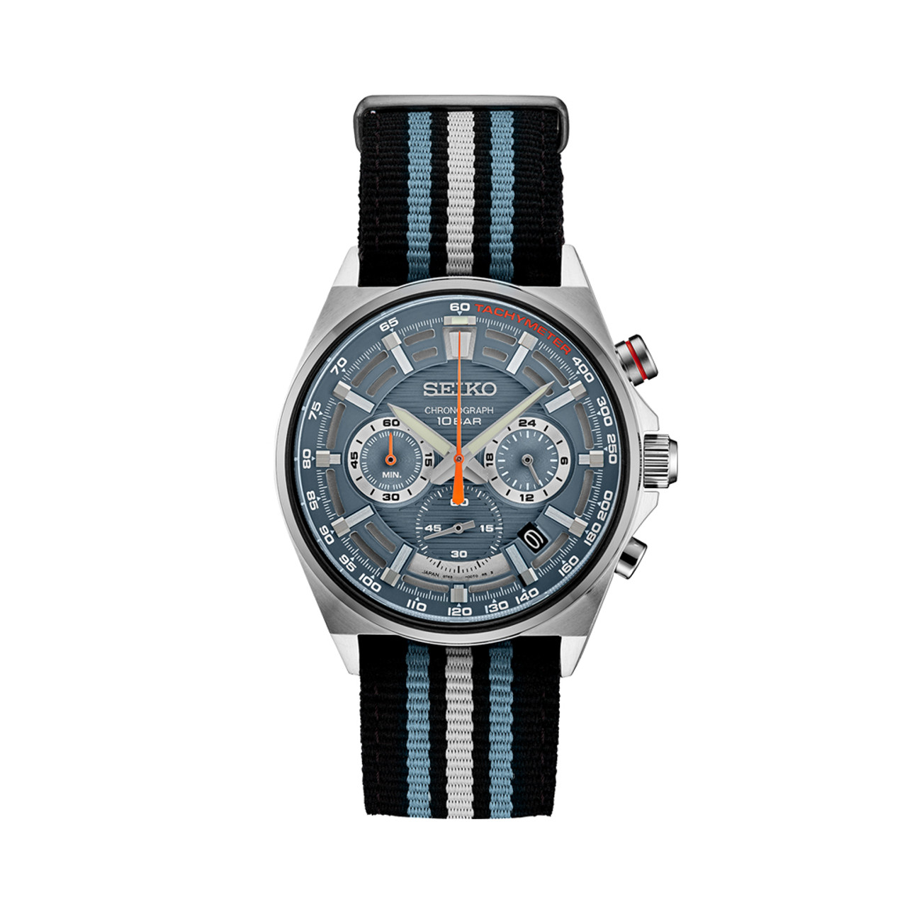 Seiko Quartz Chronograph with Multi-Layer Blue Dial and Nylon Strap #SSB409