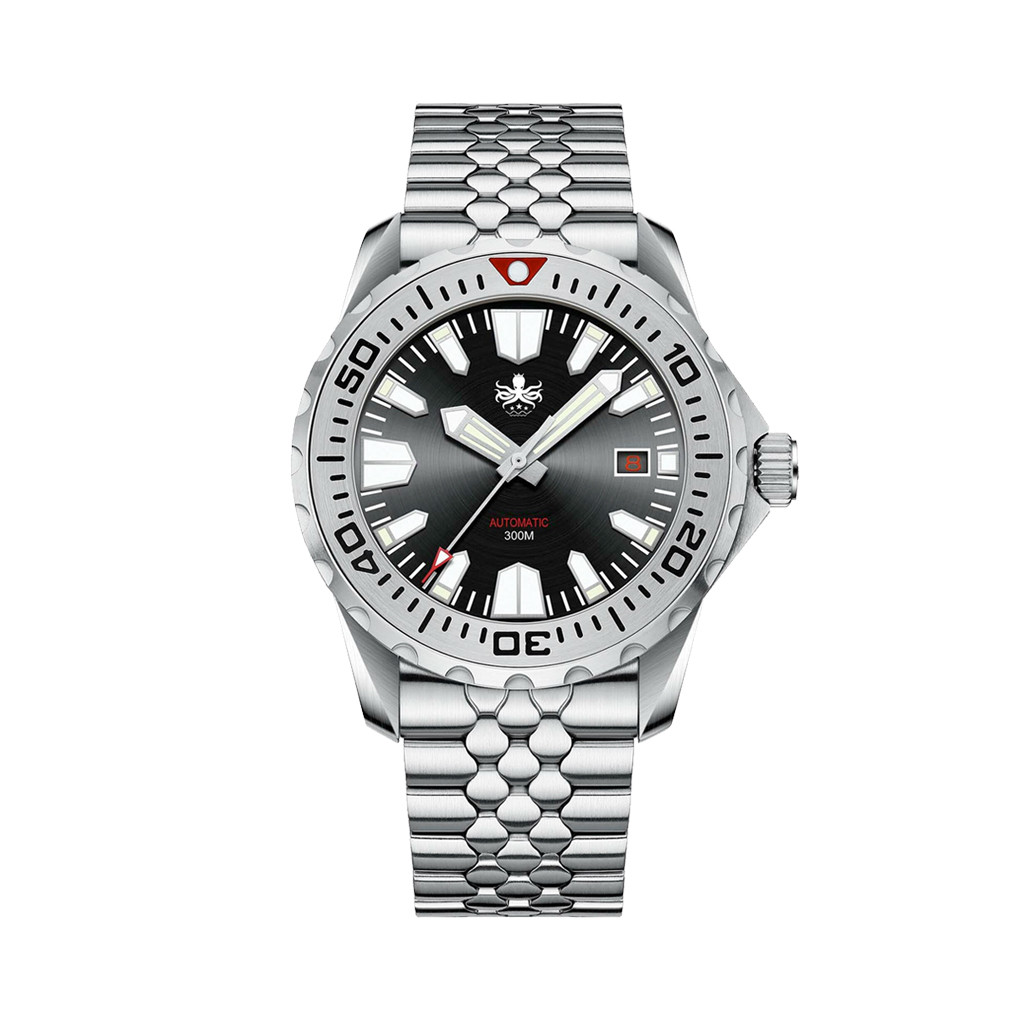 Phoibos Kraken 300 Meter Automatic Dive Watch with Black & Silver