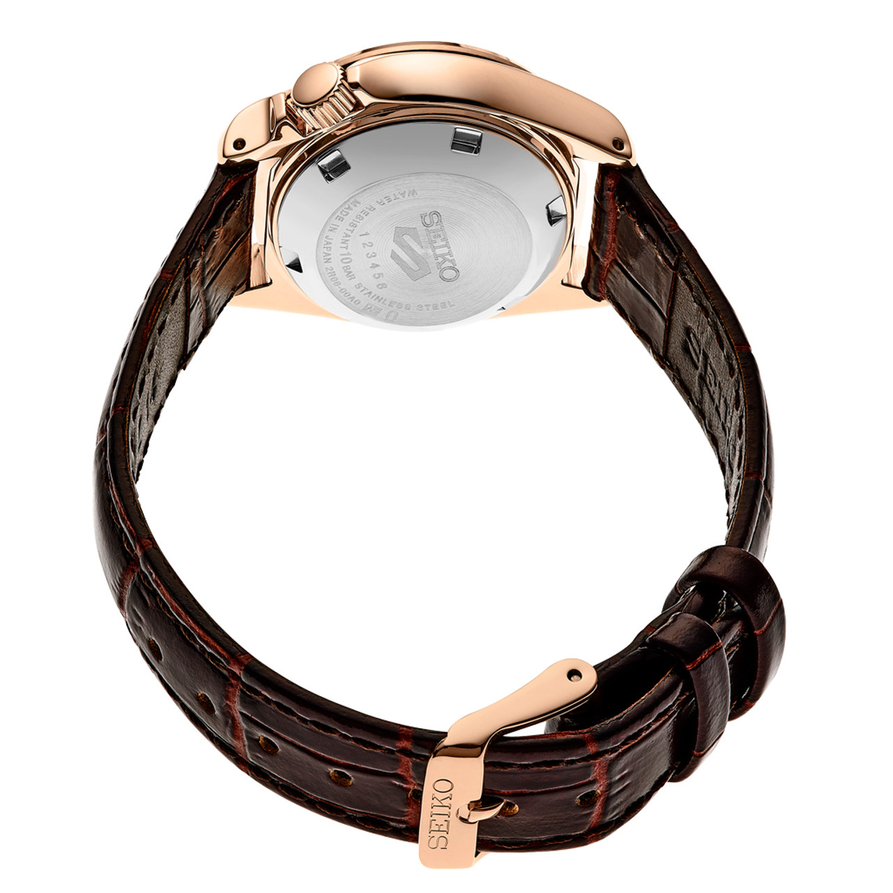 Seiko 5 Sports Automatic Watch with Chocolate Dial and 28mm Rose Goldtone  Case #SRE006