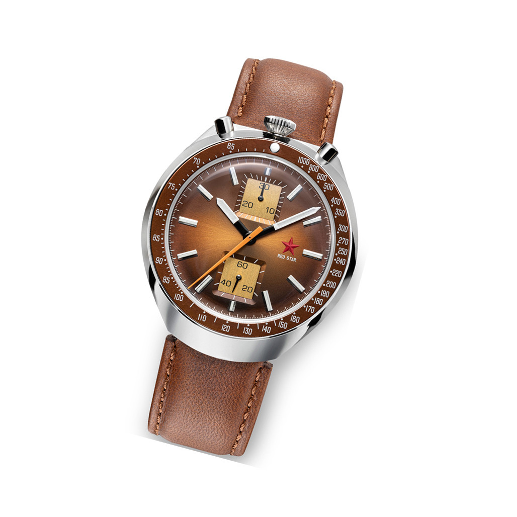 Red Star Bullhead Mechanical Chronograph with Brown Dial #8597G-2