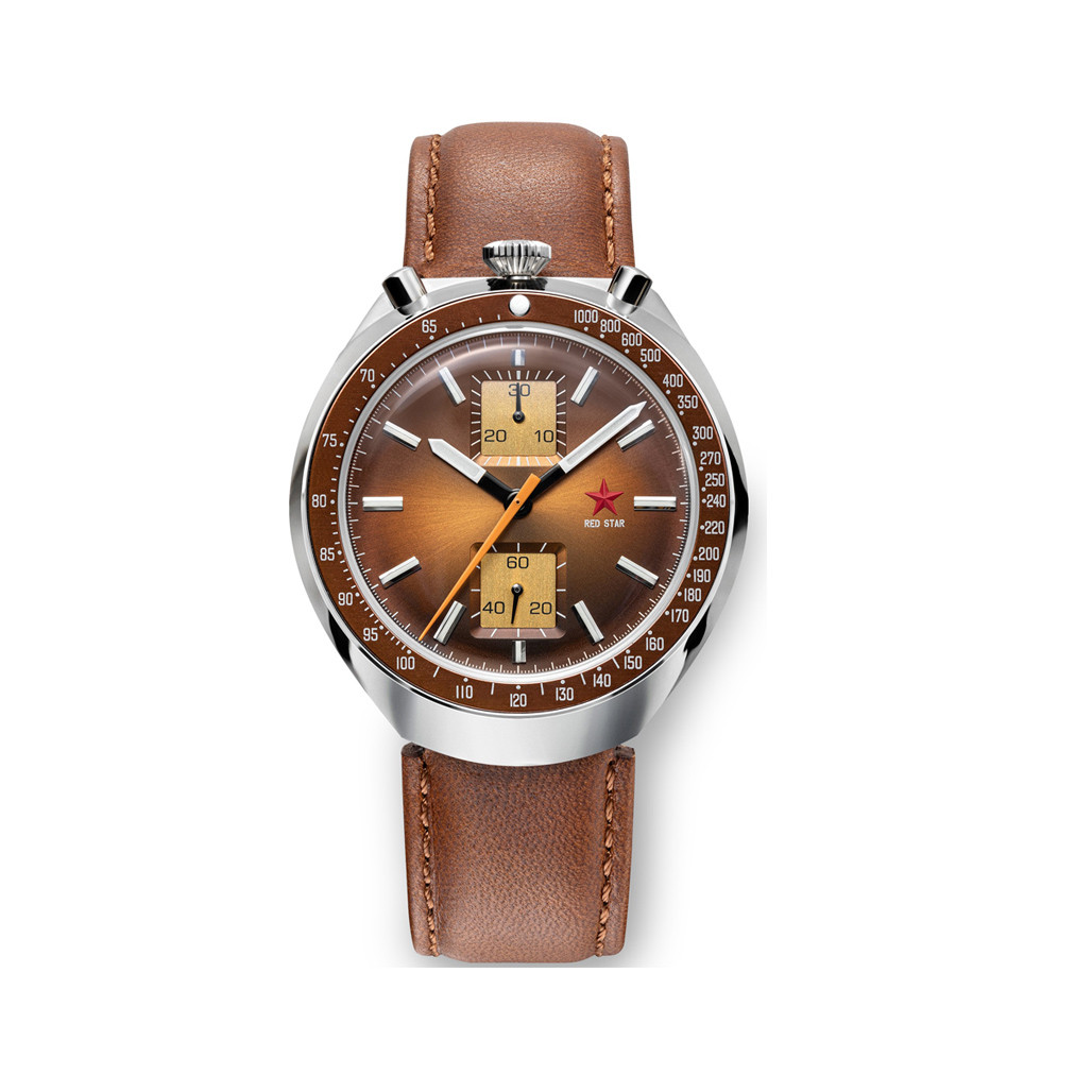 Red Star Bullhead Mechanical Chronograph with Brown Dial #8597G-2