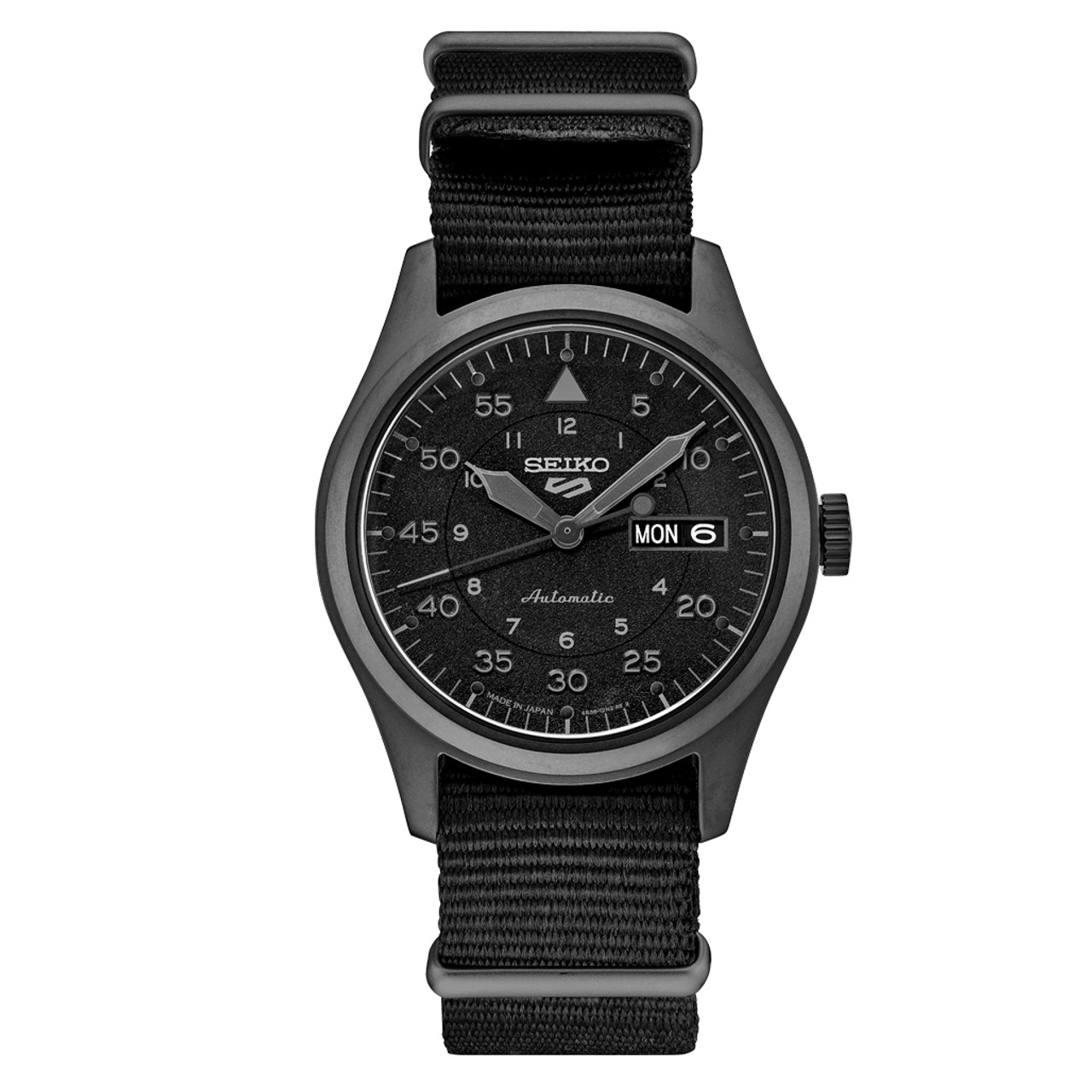 Seiko 5 Sports Field Watch in Stealth Black on Nylon Strap