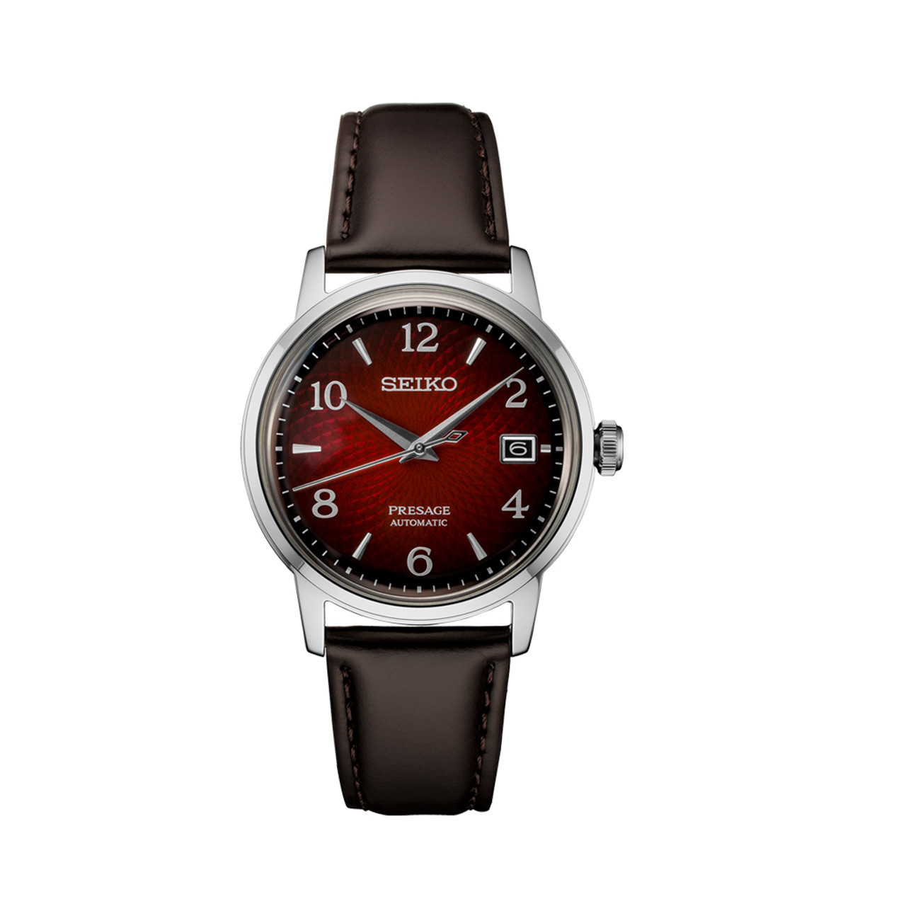 Seiko Presage Automatic Dress Watch with Red Arabic Dial #SRPE41