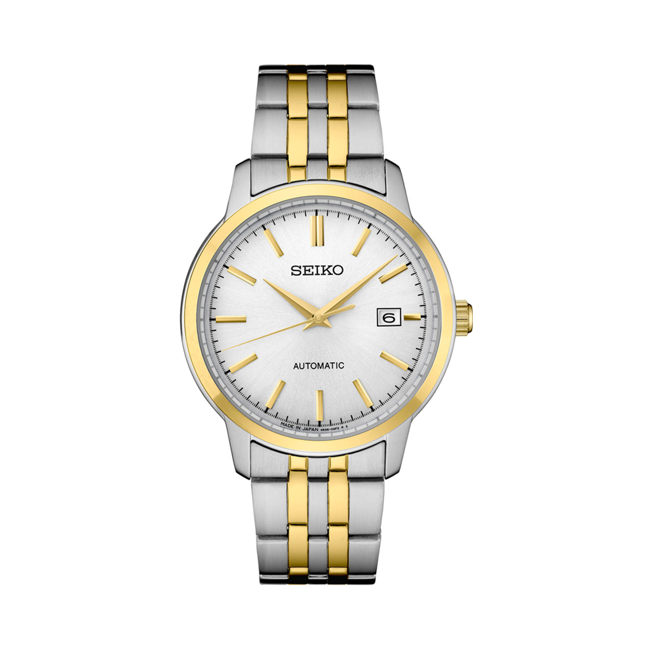 Seiko Essentials Automatic Dress Watch with White Sunray Dial and Two-Tone  Case and Bracelet #SRPH92