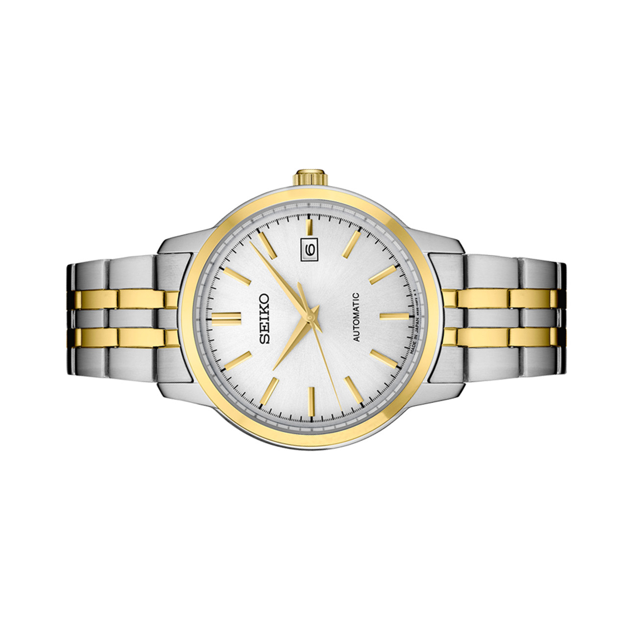 Seiko Essentials Automatic Dress Watch with White Sunray Dial and Two-Tone  Case and Bracelet #SRPH92