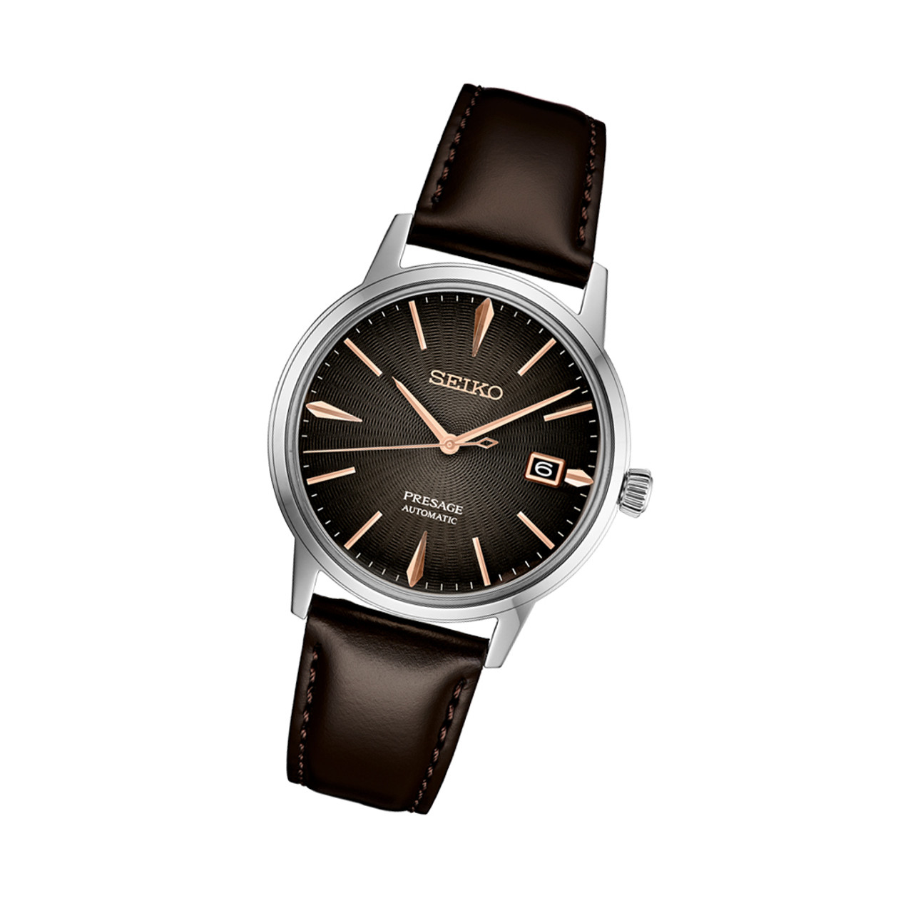 Seiko Presage Automatic Dress Watch with Gradated Gray/Brown Dial and Rose  Gold Markers #SRPJ17