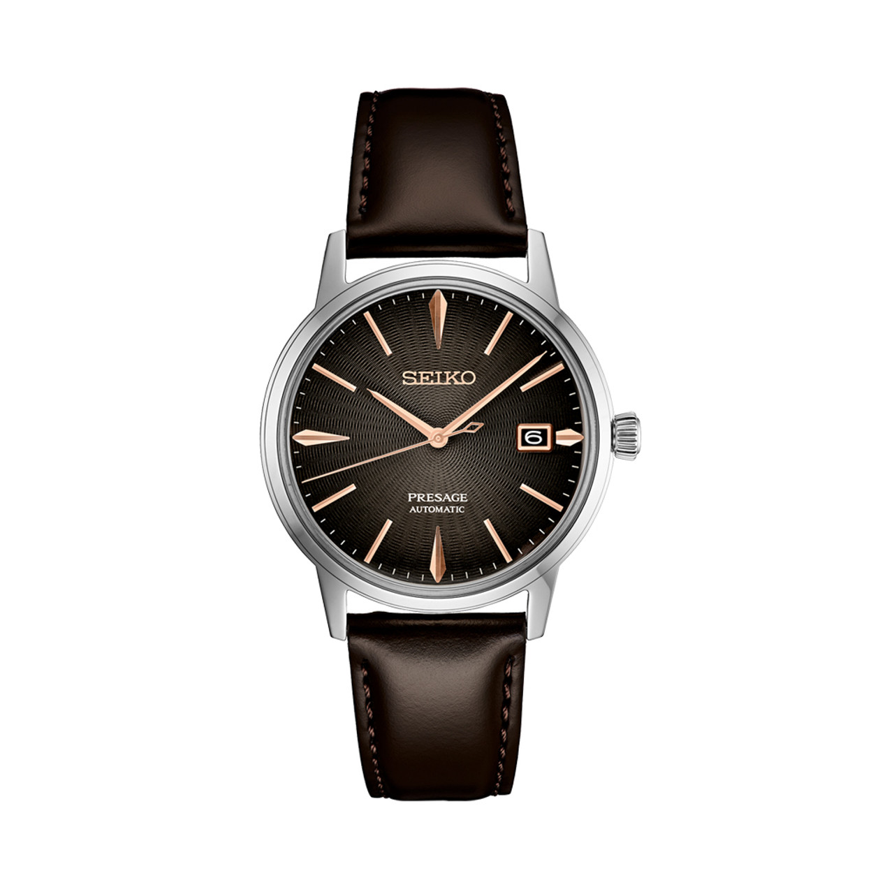 Seiko Presage Automatic Dress Watch with Gradated Gray/Brown Dial and Rose  Gold Markers #SRPJ17