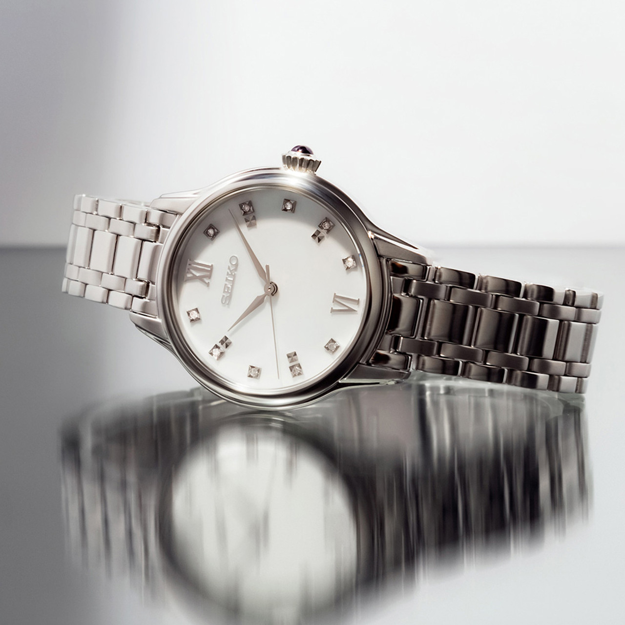 Seiko Diamonds Mother of Pearl Quartz Dress Watch with Sapphire