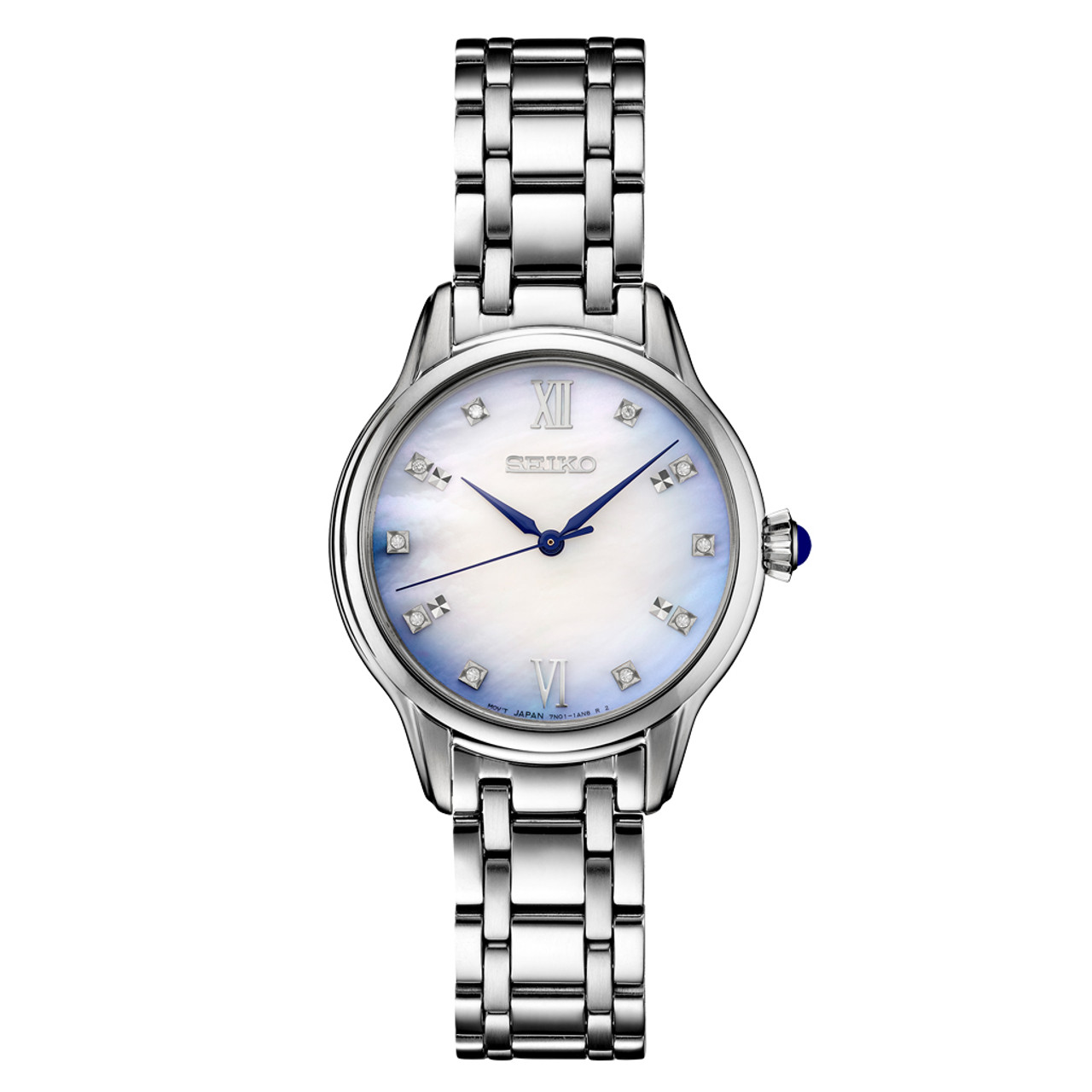 Seiko Diamonds Blue Mother of Pearl Quartz Dress Watch with Sapphire  Crystal #SRZ539