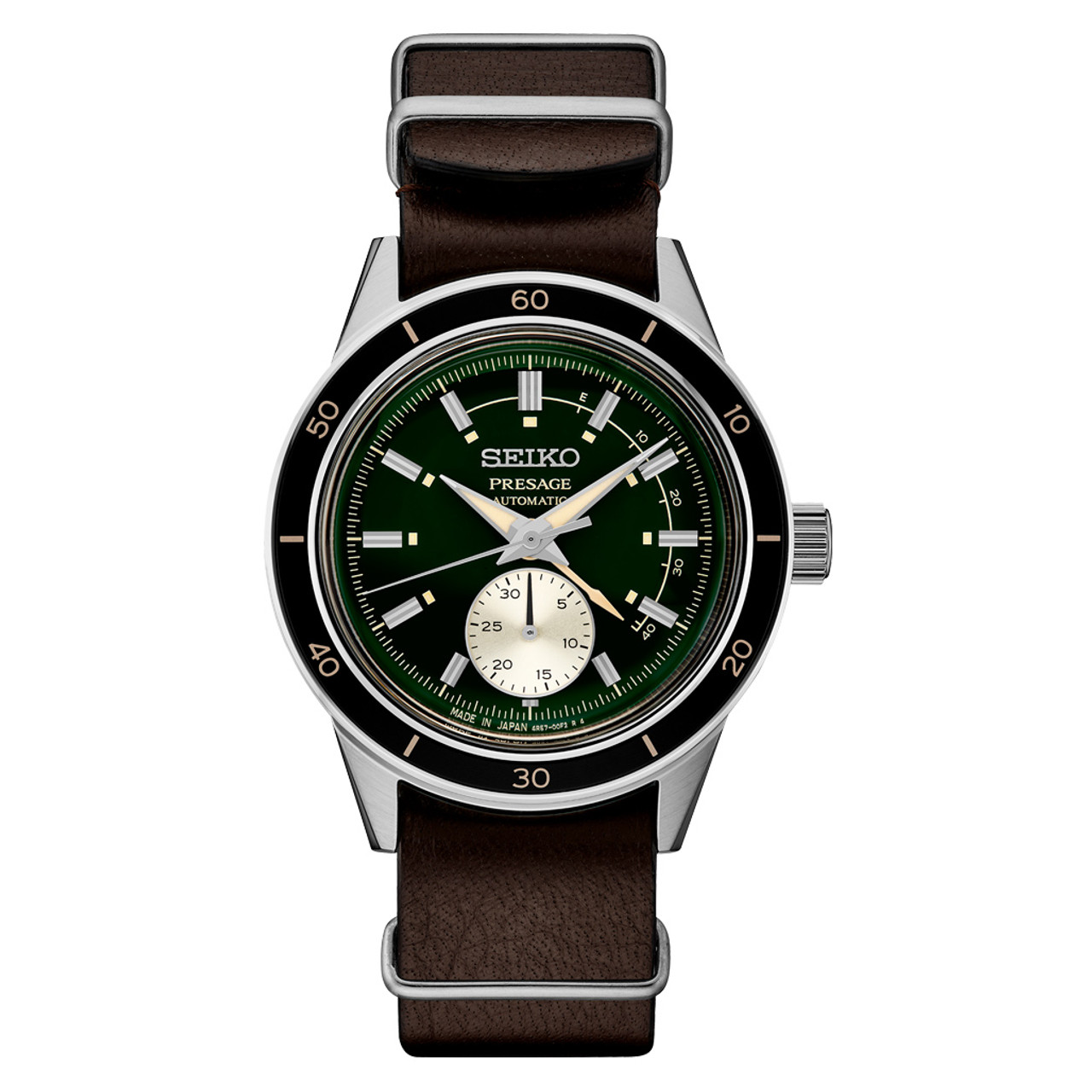 Seiko Presage 60's Style Automatic Dress Watch with Power Reserve Meter and  Green Dial #SSA451