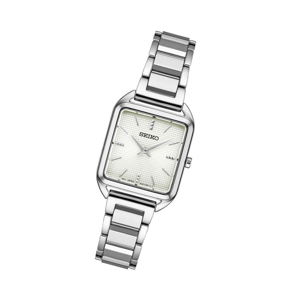 Seiko Essentials Tank Watch with White Grid Pattern Dial #SWR073