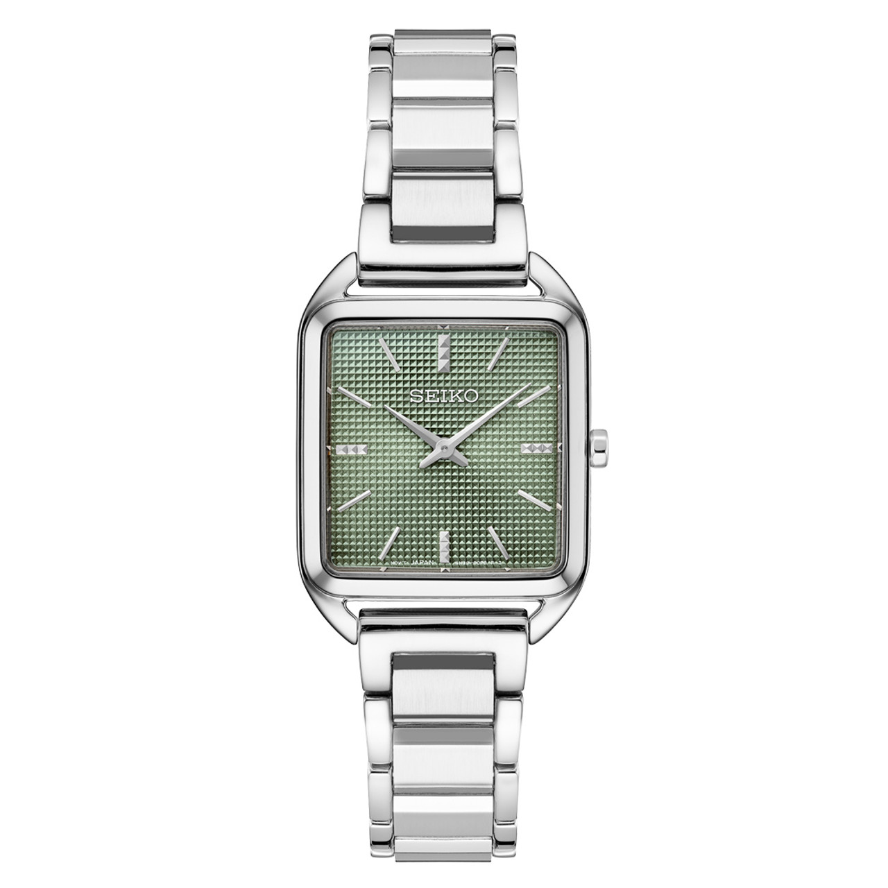 Seiko Essentials Tank Watch with Green Grid Pattern Dial #SWR075