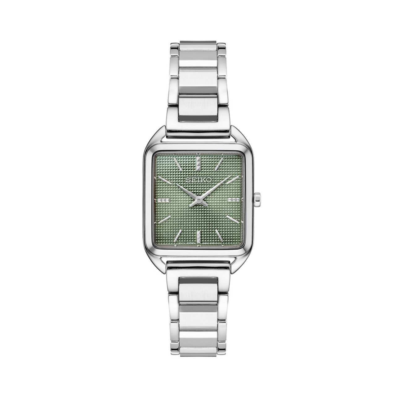 Seiko Essentials Tank Watch with Green Grid Pattern Dial #SWR075