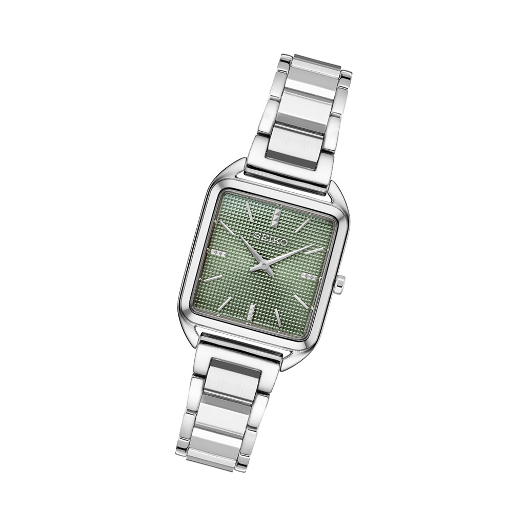 Seiko Essentials Tank Watch with Green Grid Pattern Dial #SWR075