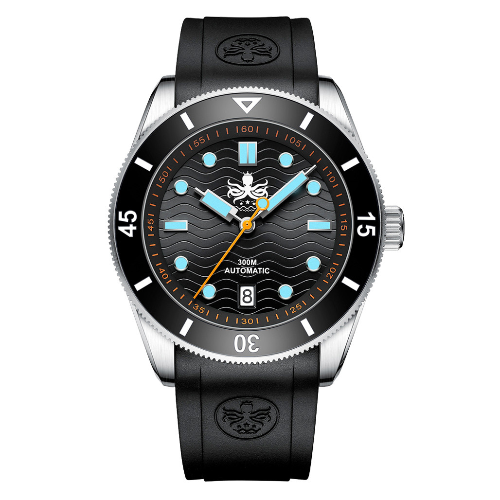 Phoibos 300 meter Wave Master Automatic Dive Watch with Rubber