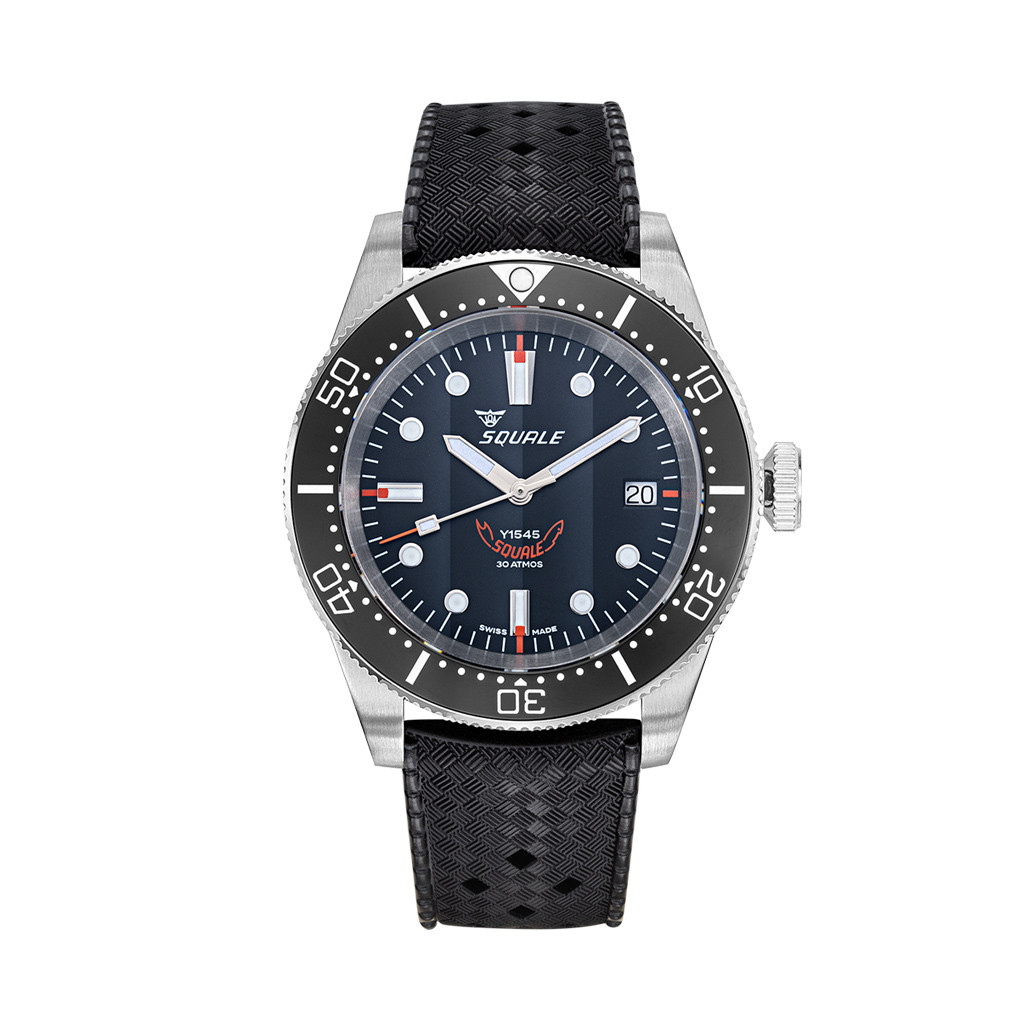 Squale 1545 Black Dial Dive Watch with Orange Accents and Rubber