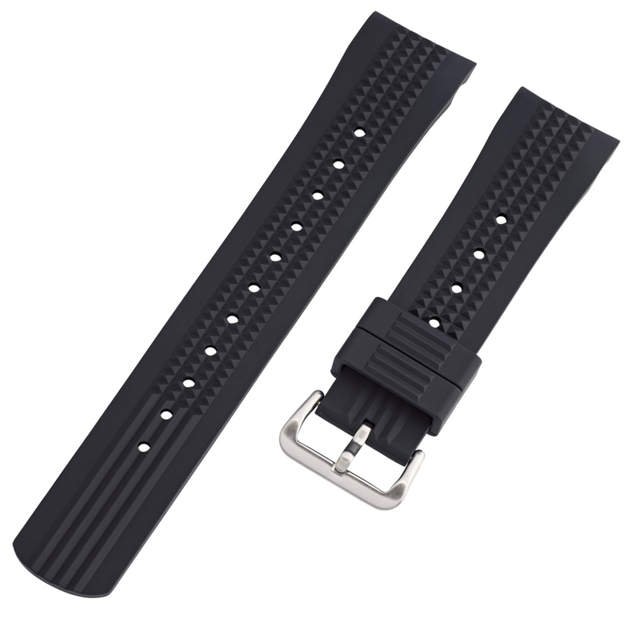 Islander 22mm Black Waffle FKM Rubber Strap with Curved Ends for SKX007  Cases #BRAC-64