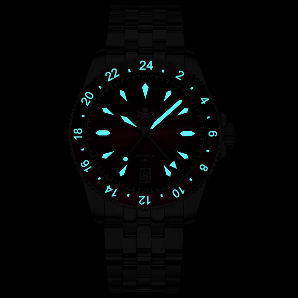 Phoibos Voyager GMT Automatic Watch with Green Malachite Dial #PY043A