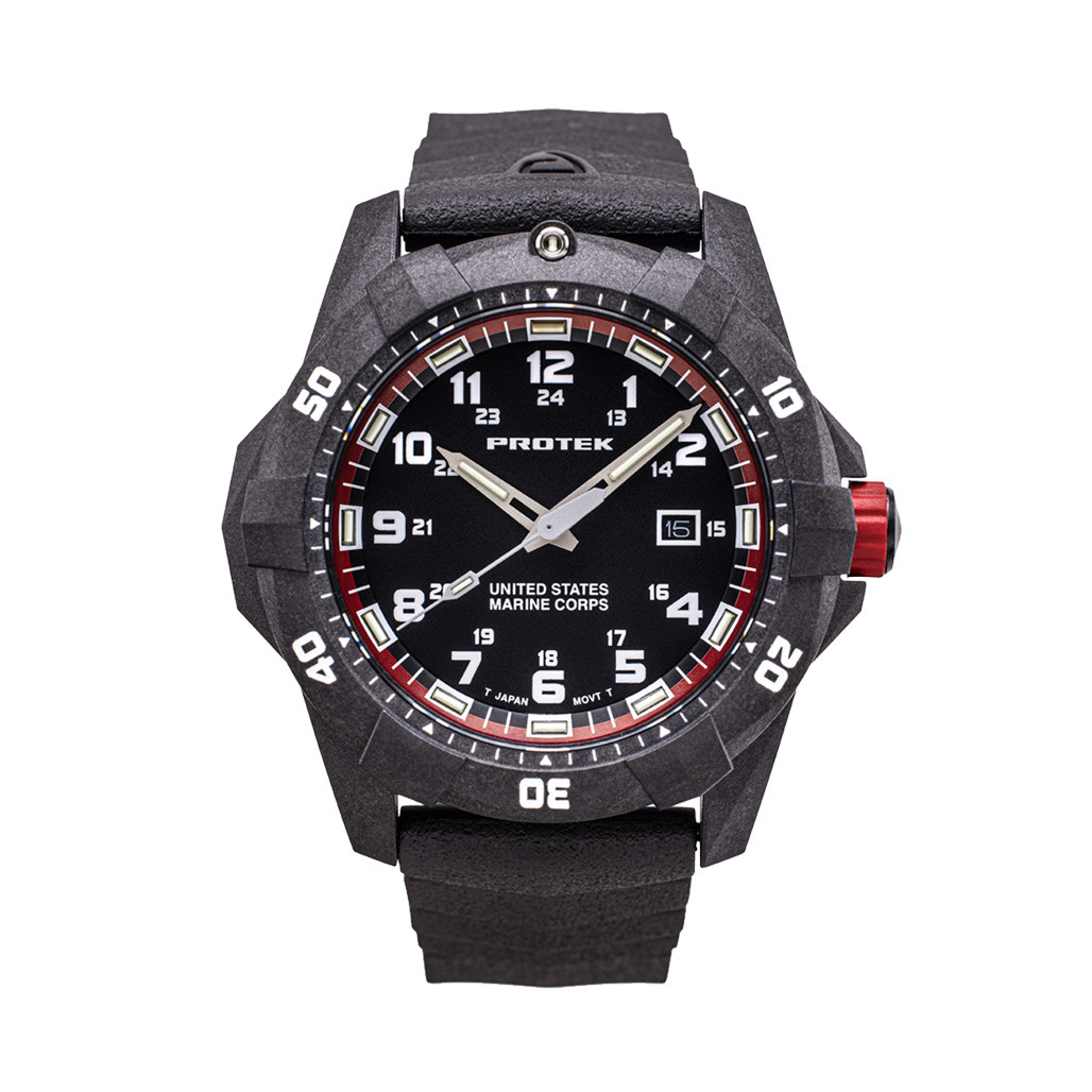 Protek Carbon Composite Official USMC Tritium Dive Watch with Red