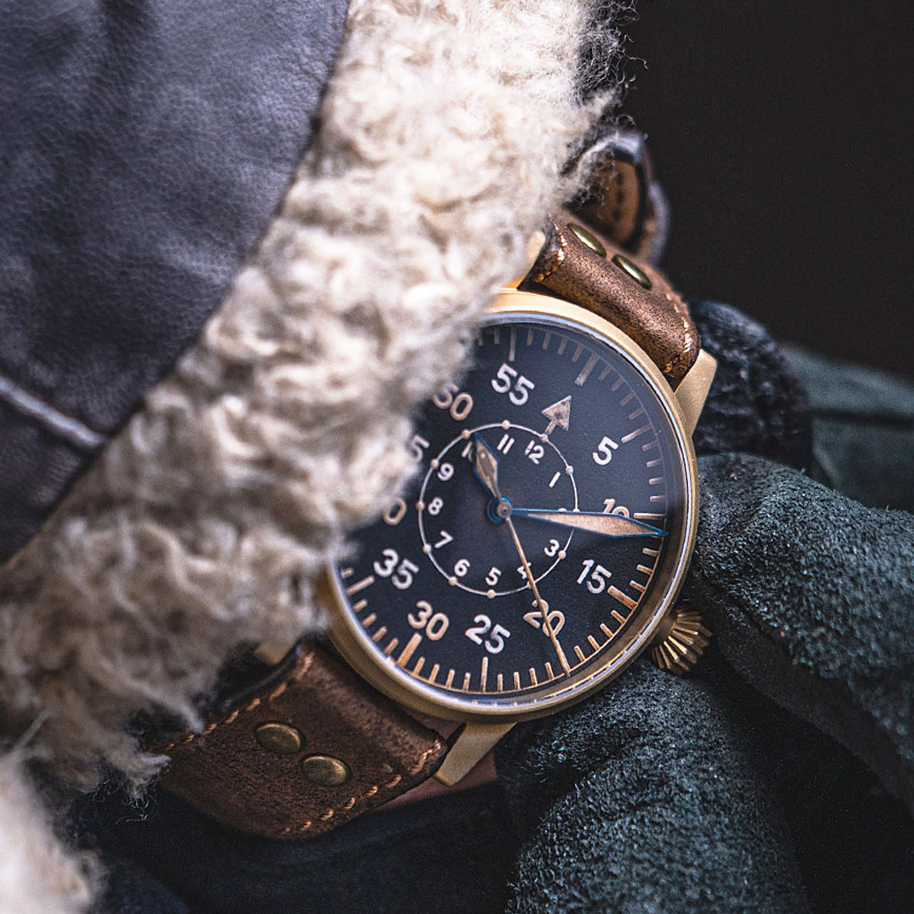 Laco Leipzig Bronze Type B Dial Swiss Mechanical Pilot Watch with