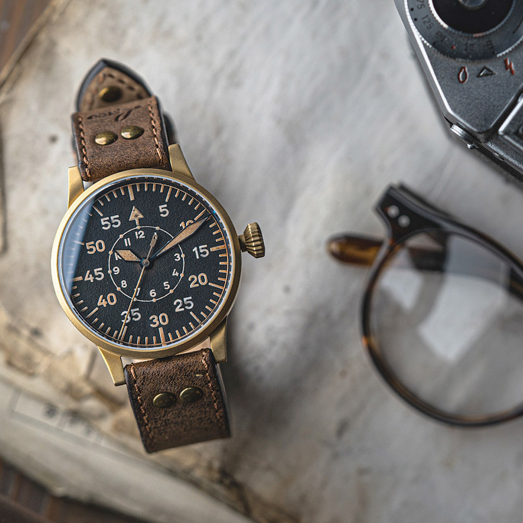 【❦鏡音ミルフィ❦】 Laco Leipzig Bronze Type B Dial Swiss Mechanical Pilot Watch with