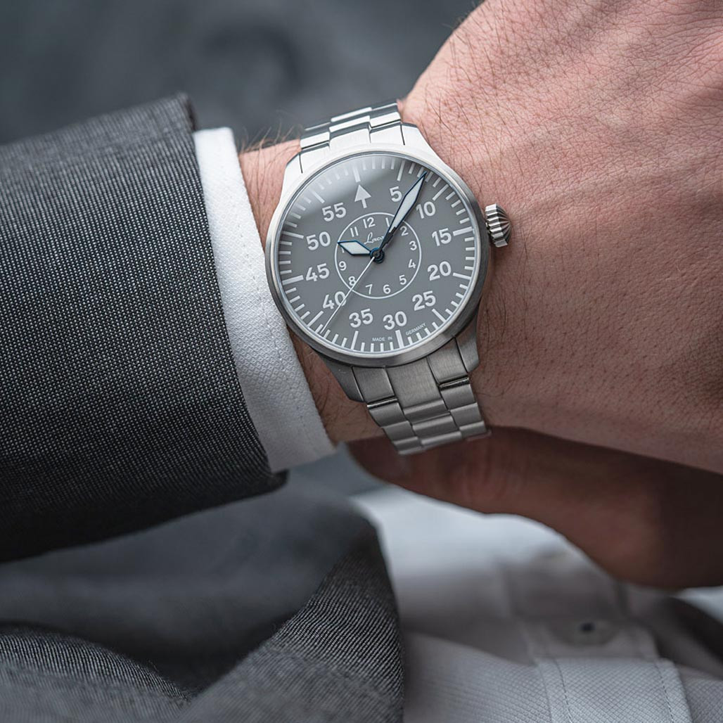 Laco Aachen Gray 42 Type B Dial Automatic Pilot Watch with