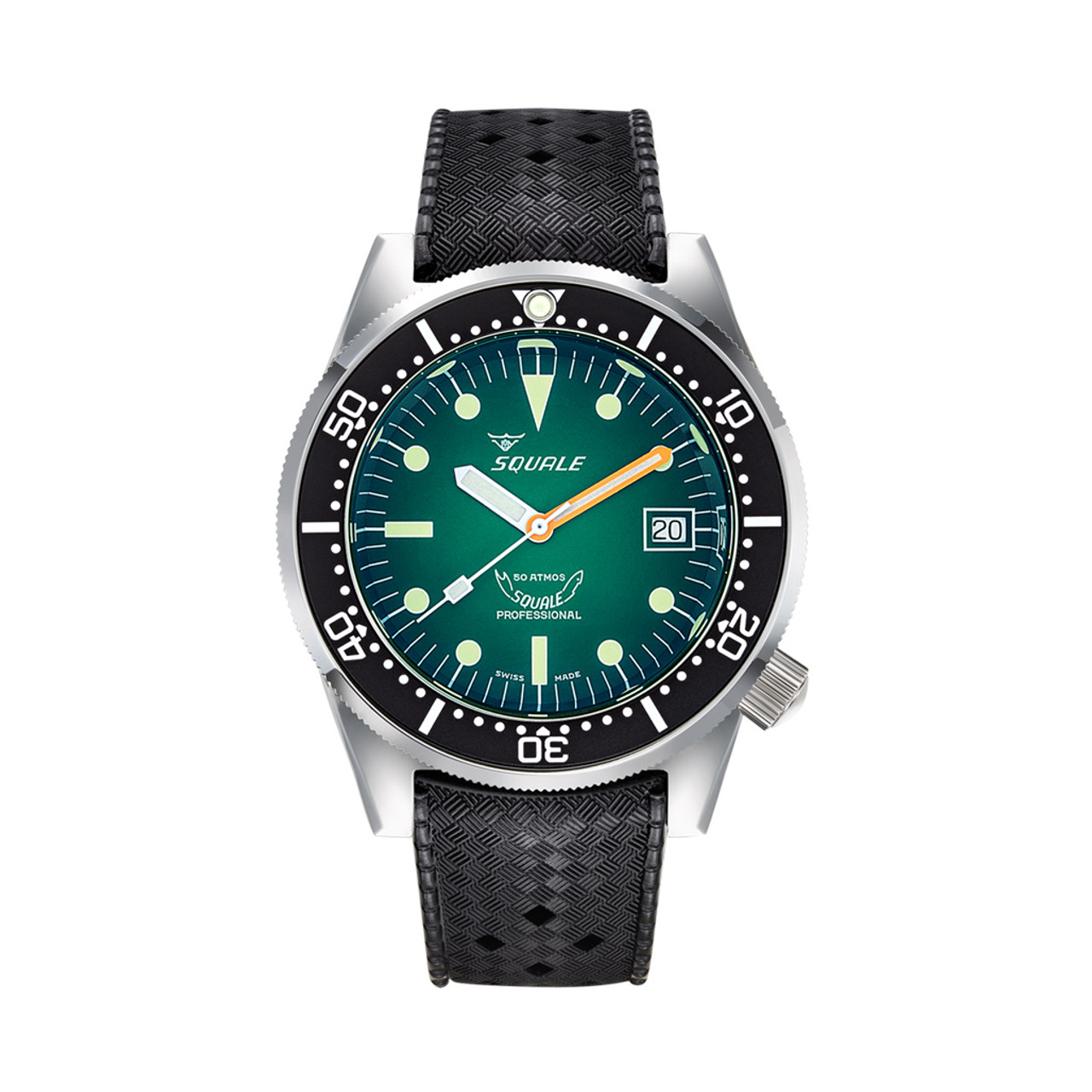 Squale 1521 Profondo Automatic Dive Watch with Ombre Green Dial and Rubber  Strap #1521PROFGR.HT