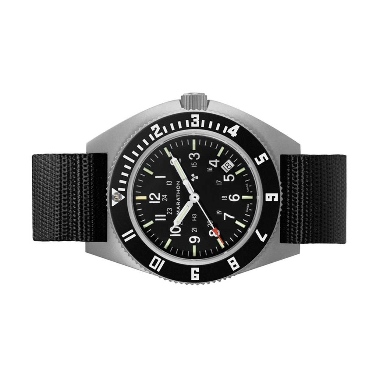 Marathon Swiss 41mm Steel Navigator with Tritium Tubes on Ballistic Strap  #WW194013-GG-0101