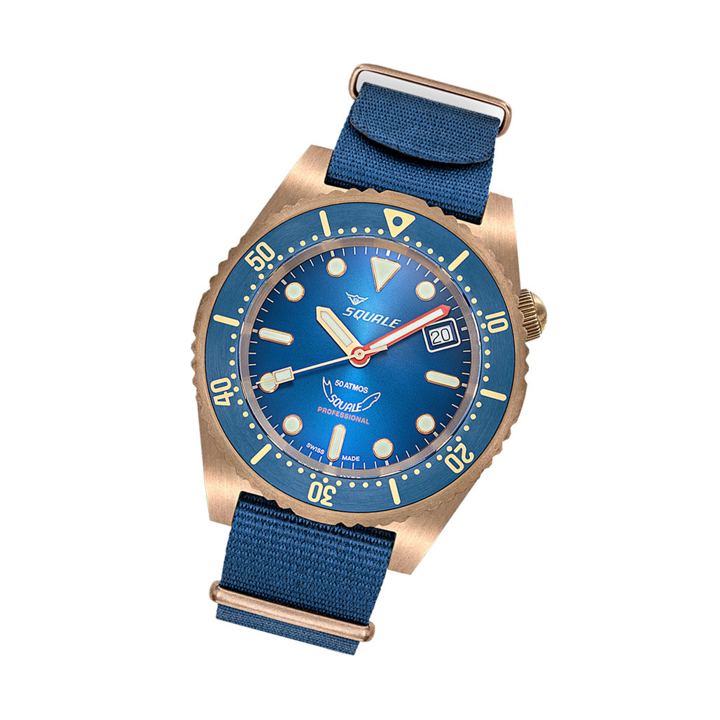 サバルヤシ Squale 1521 Bronze Swiss Automatic Dive Watch with Sunburst Blue