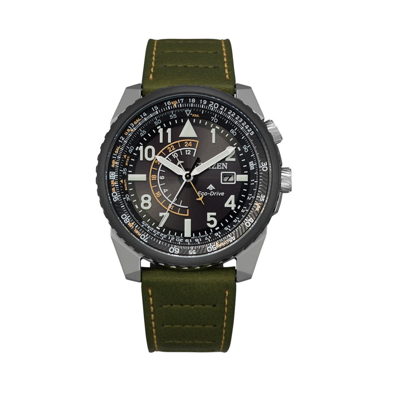 Citizen Eco-Drive Nighthawk with Black Dial and Green Leather