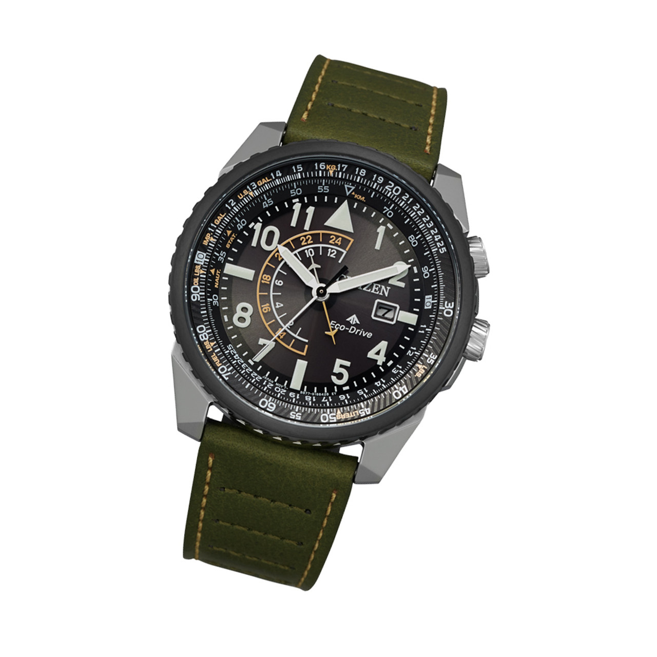 Citizen Eco-Drive Nighthawk with Black Dial and Green Leather