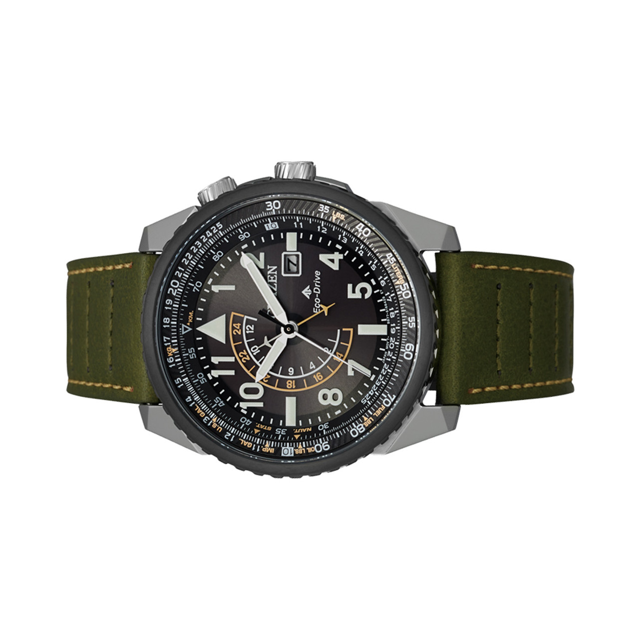 Citizen Eco-Drive Nighthawk with Black Dial and Green Leather