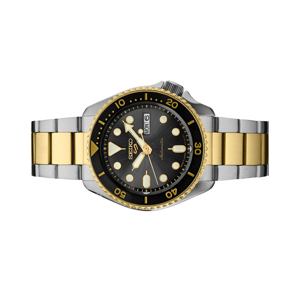 Seiko 5 Sports Automatic Watch with Charcoal Dial and Two-Tone