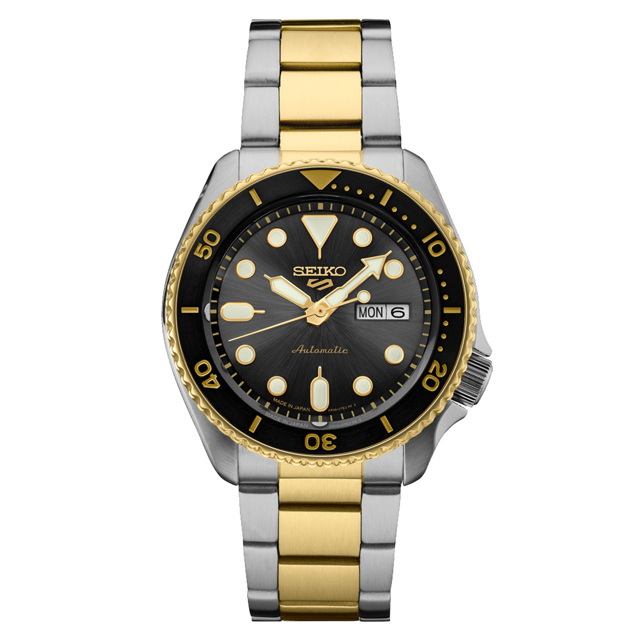 Seiko 5 Sports Automatic Watch with Charcoal Dial and Two-Tone