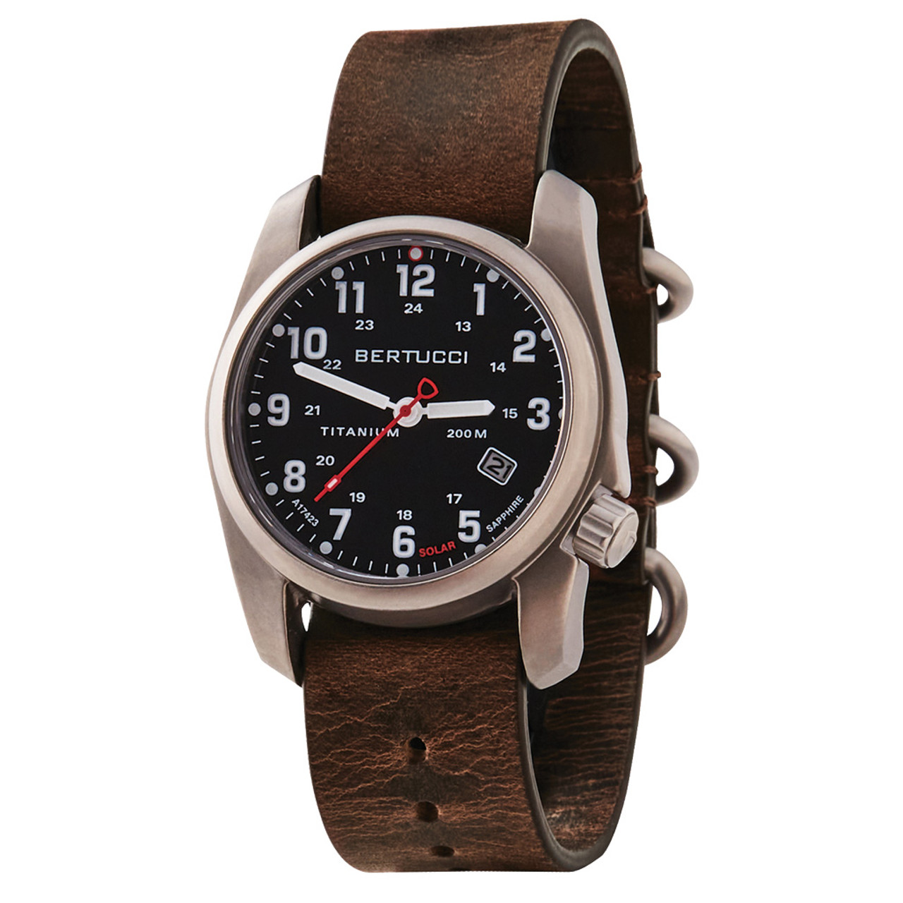 Bertucci A-2T Solar Classic Titanium Field Watch with Brown