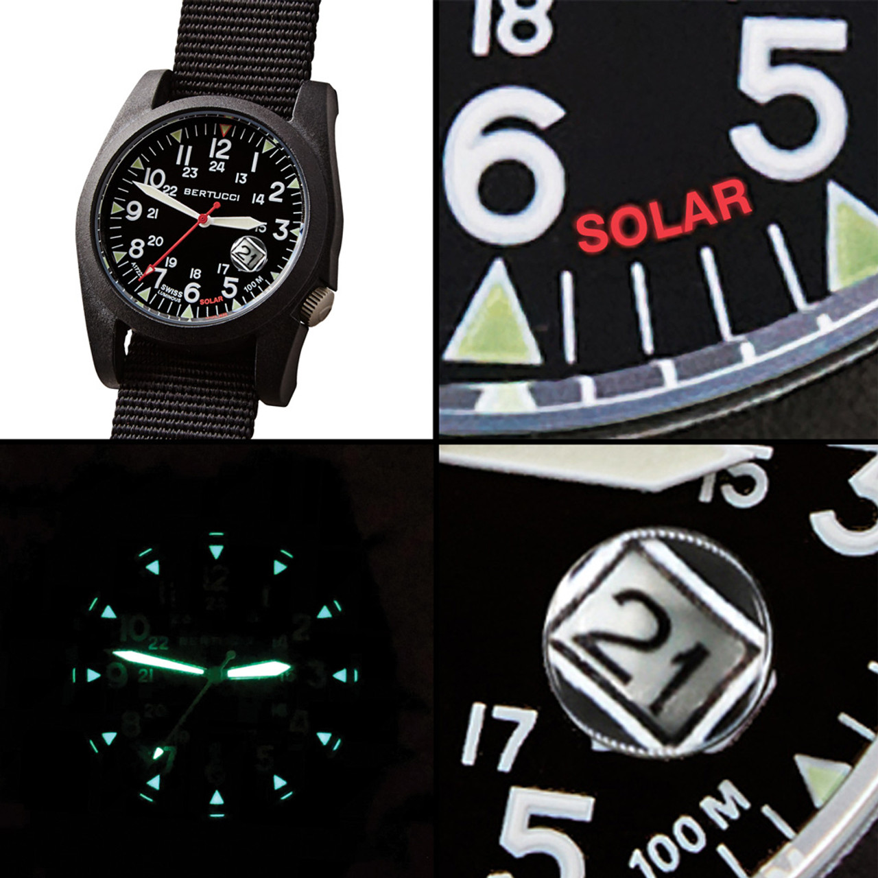 Bertucci A-3PS Solar Field Watch with Forest Nylon Strap #13801