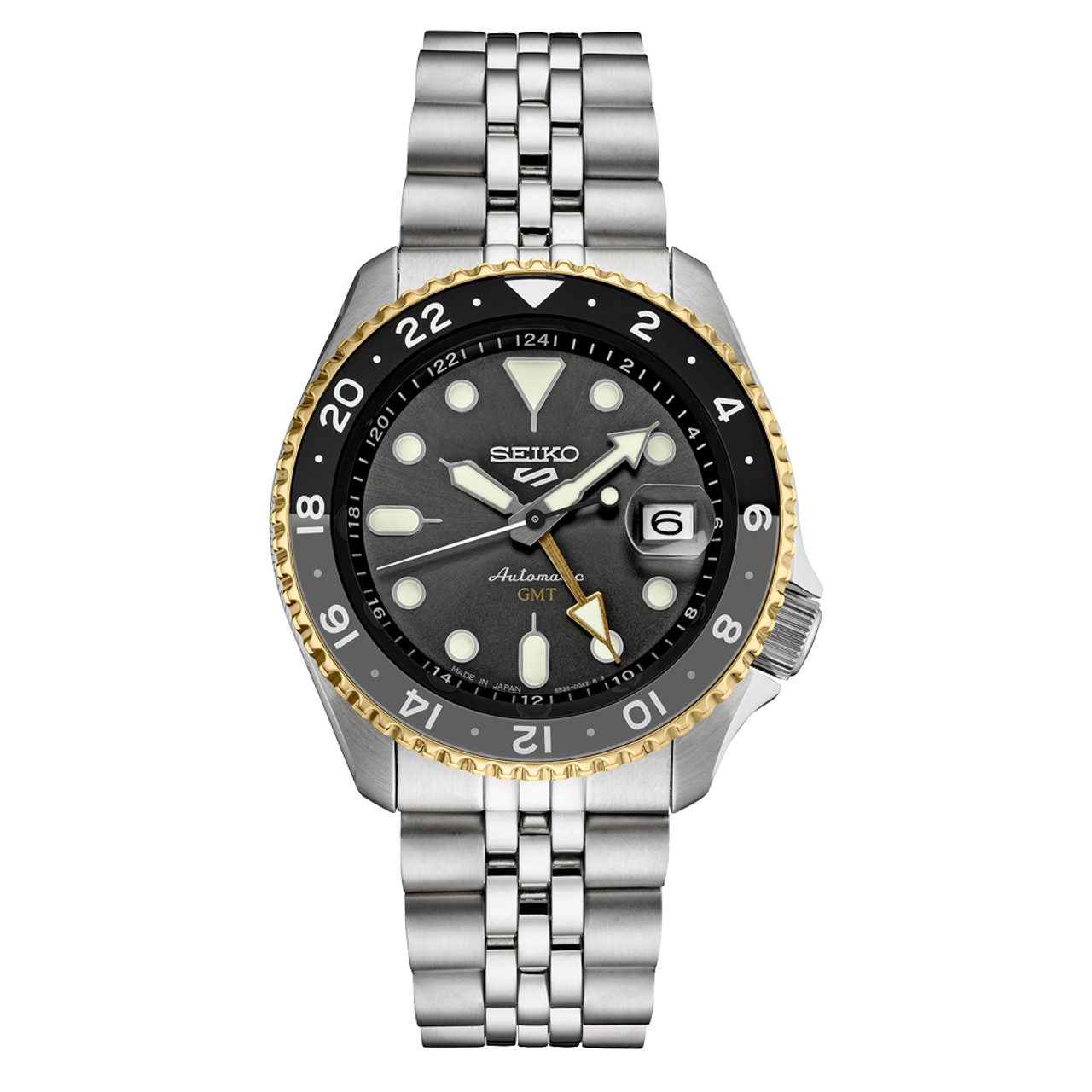 Seiko 5 Sports Automatic GMT Watch with Grey Dial and Gold Accents #SSK021