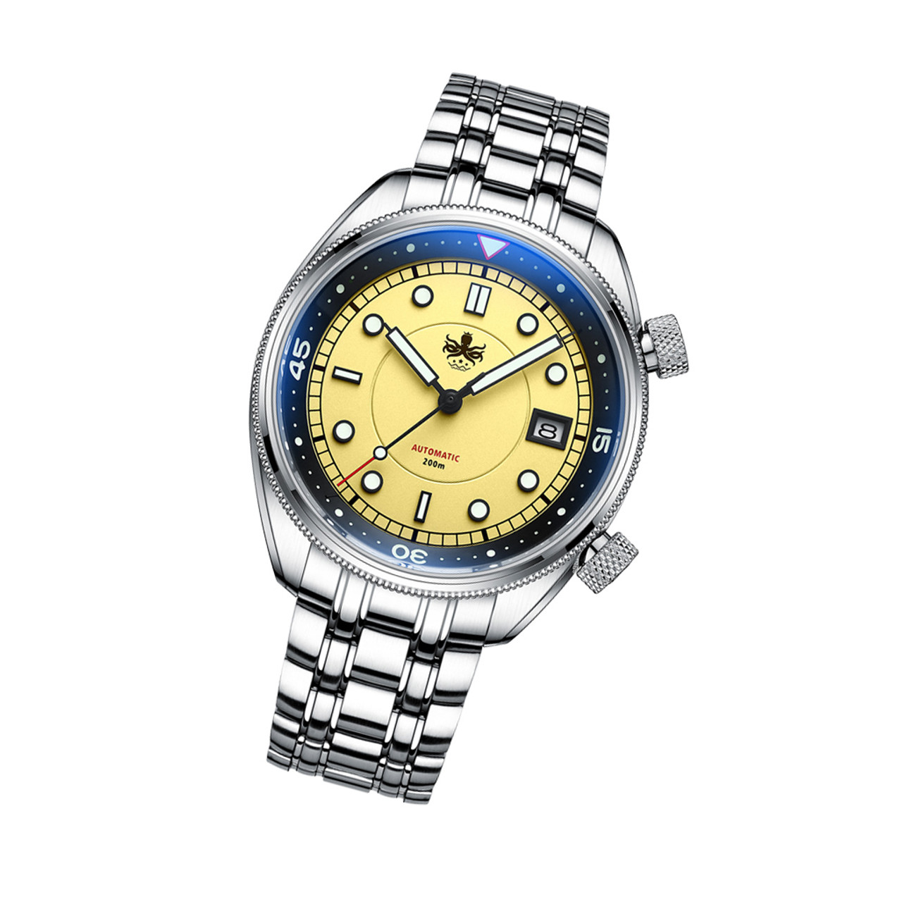 Phoibos Eagle Ray Automatic Compressor Style Dive Watch with Pastel Yellow  Dial #PY048F