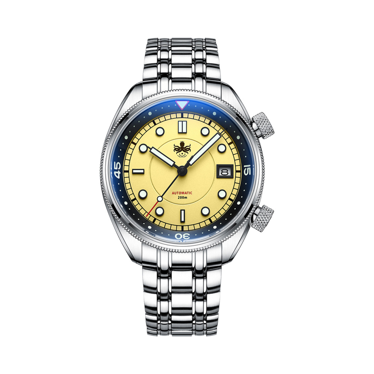 Phoibos Eagle Ray Automatic Compressor Style Dive Watch with Pastel Yellow  Dial #PY048F